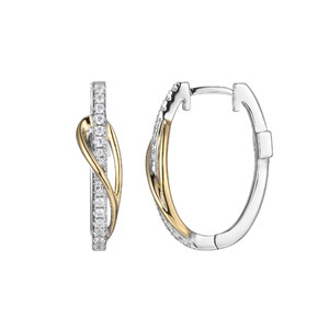 Sterling Silver  Elle "Confluence" Rodium And Yellow Gold Plated Cz Hoop Earring