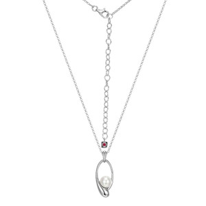 Sterling Silver  Elle "Caramel" Rhodium Plated White Shell Pearl 7-7.5Mm Drop Necklace 18" + 2" Extension Rolo Chain.