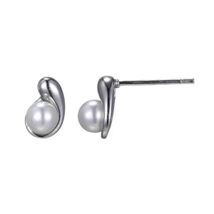 Sterling Silver  Elle " Caramel " Rhodium Plated White Shell Pearl 5Mm Stud Earring