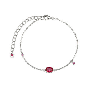 Sterling Silver  Elle "Holiday Stars" Bracelet  With Lab Created Ruby (Oval Shape 7X5Mm) And Lab Grown Diamond (Total Weight 3Pt, F/C, H-I/I1), Measures 6.5" Long, Plus 2" Extender For Adjustable Length, Rhodium Plated