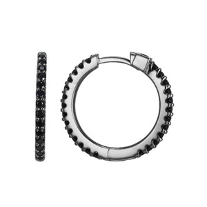 Sterling Silver  Elle "Stardust" Ruthenium Plated Genuine Black Spinel 20Mm Round Hoop