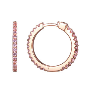 Sterling Silver  Elle "Stardust" Rose Gold Plated Earring Pink Cz 20Mm Round Hoop