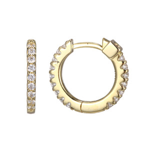 Sterling Silver  Elle "Stardust" Gold Plated Earring Cz 15Mm Round Hoop