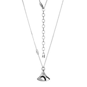 Sterling Silver  Elle "Flamenco" Rhodium Plated Single Triangular Dangle With Cz Necklace 16" +2" Extension