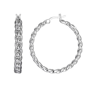 Sterling Silver  Elle "Ovation" Rhodium Plated 4Mm High Polish Link 30Mm Hoop