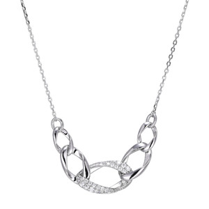 Sterling Silver  Elle "Ovation" Rhodium Plated Multi-Oval Link With Pave Cz Necklace 18"+2" Extension