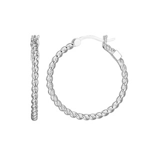 Sterling Silver  Elle "Nautical" Rhodium Plated Rope Finish 27Mm Round Hoop