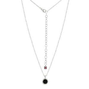 Sterling Silver  Elle "Nautical" Rhodium Plated Genuine 6Mm Round Black Agate With Rope Trim Necklace 16"+3" Extension