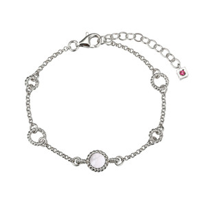 Sterling Silver  Elle "Nautical" Rhodium Plated Genuine 6Mm Round Howlite & Rope Link Bracelet 6.5"+1.5" Extension