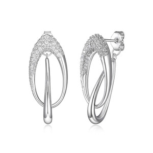 Sterling Silver  Elle "Caramel" Rhodium Plated Interlocking Oval Link  (24X12.5&24X9 Mm)  & Pave Cz Stud Earring