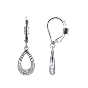 Sterling Silver  Elle "Caramel"  Rhodium Plated Pear Shape (14X8.5Mm) & Pave Cz Dangle Earring