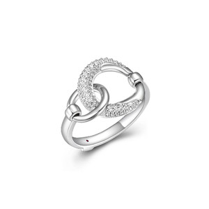 Sterling Silver  Elle "Caramel" Rhodium Plated Interlocking Oval Link (14X18Mm) & Pave Cz Rd Ring Size 6