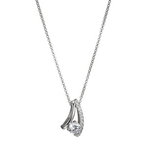 Sterling Silver Necklace, Double Band With Round 7Mm Cz , Measures 18" Long, Plus 2" Extender For Adjustable Length, Rhodium Plated