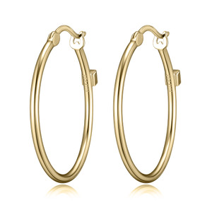 Sterling Silver 30Mm Hoop Earrings, Round Wire, 18K Yellow Gold Plated