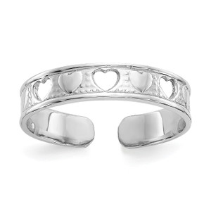 14KT White Gold Polished with Hearts Toe Ring