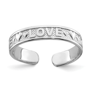 14KT White Gold Polished LOVE and Hearts Toe Ring