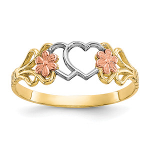 10KT Two-Tone withWhite Rhodium Double Heart Ring