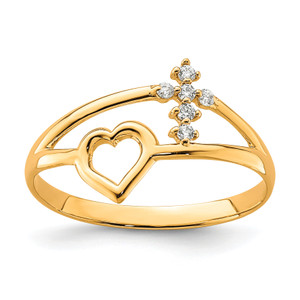 10KT Heart And Cross Cubic Zirconia Ring