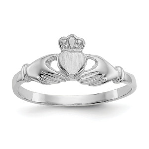 10KT White Gold Polished & Satin Claddagh Ring