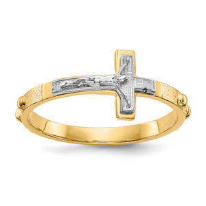 10KT Two-tone Crucifix Rosary Ring