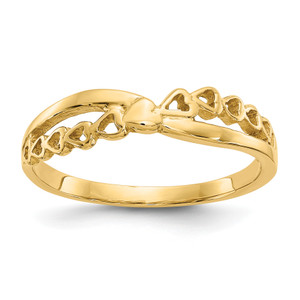 14KT Polished Criss Cross Pattern Hearts Ring