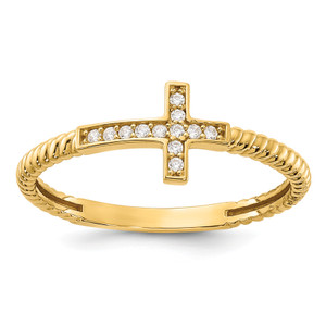 10KT Polished Cubic Zirconia Cross Ring