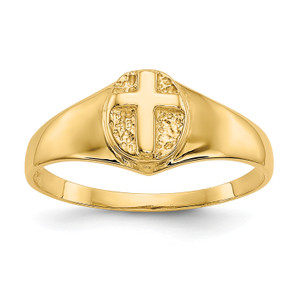 14KT Childs Polished Open Cross Ring