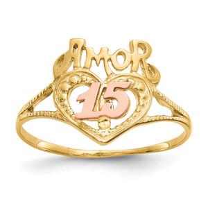 14KT Two-Tone Amor 15 Heart Ring