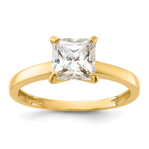 10KT Polished Square Cubic Zirconia Solitaire Ring