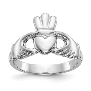 14KT White Gold Polished Claddagh Ring