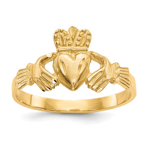 10KT Satin & Diamond-cut Claddagh Ring