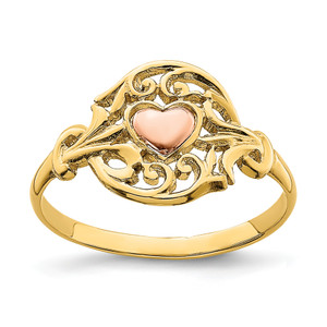 14KT Two-tone Polished Filigree Around Heart Ring