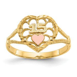 14KT Two-tone Diamond Cut 15 Heart Ring