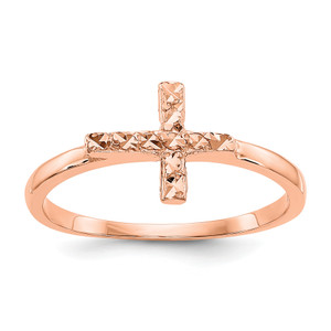 14KT Rose Gold Polished & D/C Cross Ring