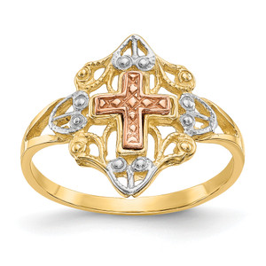 14KT Two-tone withWhite Rhodium Cross Ring