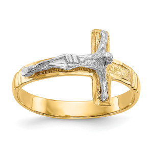 10KT Two-Tone Polished Diamond-Cut Mens Crucifix Ring