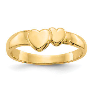 14KT Gold Polished Adjoining Hearts Ring