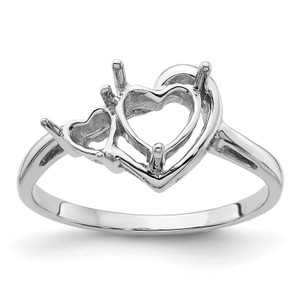14KT White Gold 6mm Heart/4mm Heart Gemstone Ring Mounting