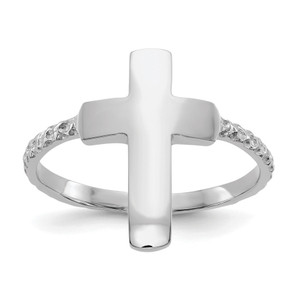 14KT White Gold Polished Textured Cross Ring