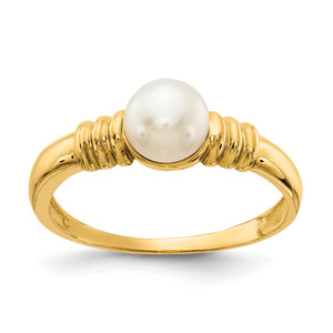 14KT 5-6mm White Button Freshwater Cultured Pearl Ring