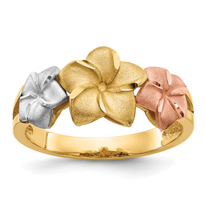 14KT Tri-color Plumeria Ring