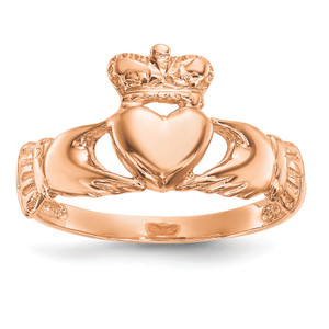 14KT Rose Gold Polished Claddagh Ring