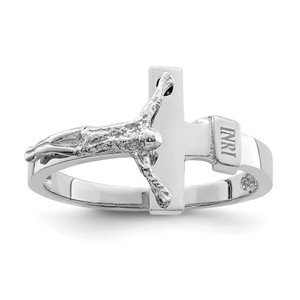 14KT White Polished INRI Crucifix Ring