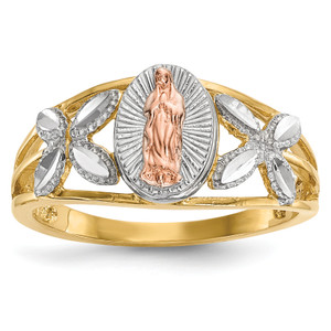 14KT Two-tone withWhite Rhodium Polished Our Lady of Guadalupe Ring