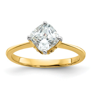 14KT (Holds 1.5 carat (7.00 mm) Cushion-cut) 4-Prong with 1/20 carat Diamond Leaf Design Semi-Mount Engagement Ring