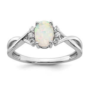 10KT WG 1-7x5 Oval CR Opal and Dia Ring RD 6-1.5mm dias Stone:A Dia:F60