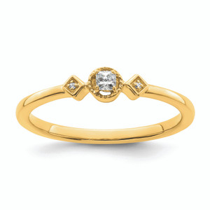 14KT Beaded Edge Petite 3-Stone 1/15 carat Cushion Diamond Complete Promise/Engagement Ring