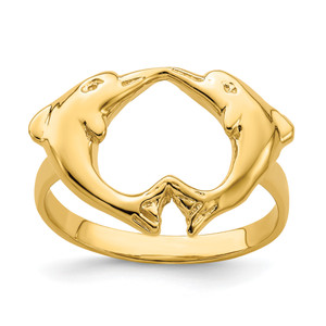 14KT Polished Dolphins Heart Ring