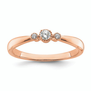 14KT Rose Gold Beaded Edge Petite 3-Stone 1/15 carat Round Diamond Complete Promise/Engagement Ring