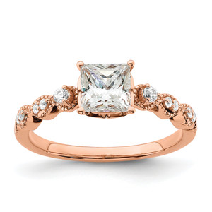 14KT Rose Gold (Holds 1 carat (5.5mm) Princess Center) 1/8 carat Diamond Semi-Mount Engagement Ring